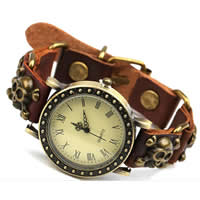 Kønsrelaterede armbåndsur, Koskind, med zink legering dial, antik bronze farve forgyldt, nikkel, bly & cadmium fri, 20-40mm, Længde Ca. 7.5 inch, 10Strands/Bag, Solgt af Bag