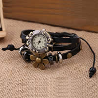 Women Watch Bracelet Cowhide with zinc alloy dial & Wax Cord & Hematite plated  nickel lead & cadmium free 20-30mm Length Approx 7.5 Inch Sold By Bag