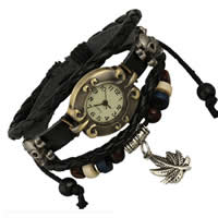 Women Watch Bracelet Cowhide with Wax Cord & Wood & Zinc Alloy plated  multi-colored nickel lead & cadmium free 20-30mm Length Approx 7.5 Inch Sold By Bag