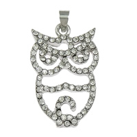 Zinc Alloy Animal Pendants Owl platinum color plated with rhinestone nickel lead & cadmium free Approx Sold By Lot