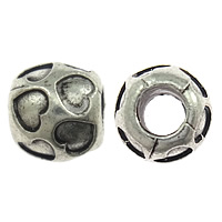 Zinc Alloy Jewelry Beads Drum platinum color plated with heart pattern & large hole & blacken nickel lead & cadmium free 10mm Approx 4mm Sold By Lot