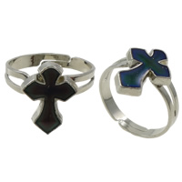 Mood Finger Ring, Brass, with Iron, Cross, platinum color plated, adjustable & change their color according to the temperature, nickel, lead & cadmium free, 11x15x2mm, Hole:Approx 1.5mm, US Ring Size:7.5, 100PCs/Box, Sold By Box