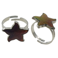 Mood Finger Ring, Brass, with Iron, Starfish, platinum color plated, adjustable & change their color according to the temperature, nickel, lead & cadmium free, 18x18x2mm, Hole:Approx 1.5mm, US Ring Size:7.5, 100PCs/Box, Sold By Box