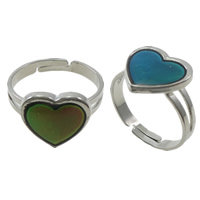Mood Finger Ring, Brass, with Iron, Heart, platinum color plated, adjustable & change their color according to the temperature, nickel, lead & cadmium free, 13x13x2mm, Hole:Approx 1.5mm, US Ring Size:7.5, 100PCs/Box, Sold By Box