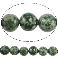 Grüner Tupfen Stein Perlen, grüner Punkt Stein, rund, natürlich, 12mm, Bohrung:ca. 1.2mm, Länge ca. 15 ZollInch, 10SträngeStrang/Menge, ca. 32PCs/Strang, verkauft von Menge