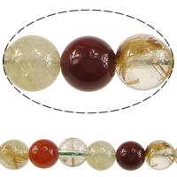 Natural Quartz Jewelry Beads, Rutilated Quartz, Round, mixed colors, 7mm, Hole:Approx 0.6mm, Length:Approx 15.5 Inch, 5Strands/Lot, Approx 56PCs/Strand, Sold By Lot