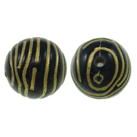 Golddruck Acryl Perlen, rund, Volltonfarbe, schwarz, 15x15mm, Bohrung:ca. 2mm, ca. 200PCs/Tasche, verkauft von Tasche
