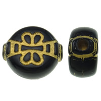 Perles d'or Accent Acrylique, Plat rond, or accentué & couleur solide, noire, 17x15x8mm, Trou:Environ 3mm, Environ 330PC/sac, Vendu par sac