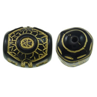 Golddruck Acryl Perlen, oval, Volltonfarbe, schwarz, 19x17x16mm, Bohrung:ca. 3mm, ca. 130PCs/Tasche, verkauft von Tasche