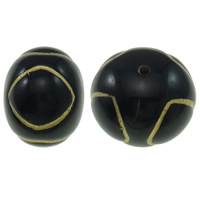Perles d'or Accent Acrylique, tambour, or accentué & couleur solide, noire, 20x20mm, Trou:Environ 2mm, Environ 120PC/sac, Vendu par sac