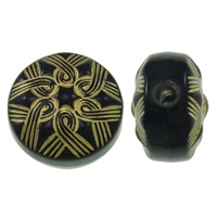 Golddruck Acryl Perlen, flache Runde, Volltonfarbe, schwarz, 15x10mm, Bohrung:ca. 2mm, ca. 310PCs/Tasche, verkauft von Tasche