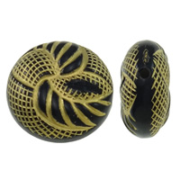 Perles d'or Accent Acrylique, Plat rond, or accentué & couleur solide, noire, 21x10mm, Trou:Environ 2mm, Environ 165PC/sac, Vendu par sac