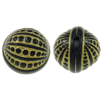 Perles d'or Accent Acrylique, Rond, or accentué & couleur solide, noire, 19x19mm, Trou:Environ 2mm, Environ 120PC/sac, Vendu par sac