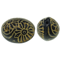 Golddruck Acryl Perlen, oval, mit Blumenmuster & Volltonfarbe, schwarz, 15x19mm, Bohrung:ca. 2mm, ca. 200PCs/Tasche, verkauft von Tasche