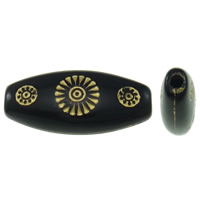 Golddruck Acryl Perlen, oval, Volltonfarbe, schwarz, 10x21x6mm, Bohrung:ca. 2mm, ca. 625PCs/Tasche, verkauft von Tasche