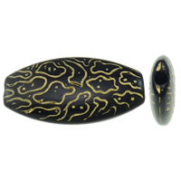 Golddruck Acryl Perlen, flachoval, Volltonfarbe, schwarz, 27.50x14x5mm, Bohrung:ca. 2mm, ca. 380PCs/Tasche, verkauft von Tasche