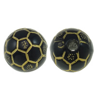Golddruck Acryl Perlen, Fussball, Volltonfarbe, schwarz, 14x14mm, Bohrung:ca. 3mm, ca. 290PCs/Tasche, verkauft von Tasche