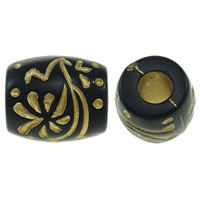 Perles d'or Accent Acrylique, tambour, or accentué & couleur solide, noire, 12x10mm, Trou:Environ 4mm, Environ 830PC/sac, Vendu par sac