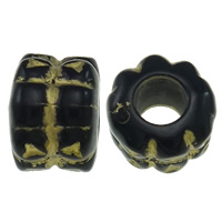 Perles d'or Accent Acrylique, rondelle, or accentué & couleur solide, noire, 6x9mm, Trou:Environ 4mm, Environ 2500PC/sac, Vendu par sac