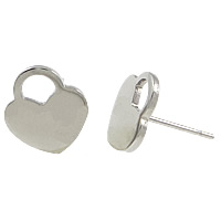 Stainless Steel Stud Earrings, Heart, without earnut, original color, 10x11mm, 0.8mm, Hole:Approx 3mm, 500Pairs/Lot, Sold By Lot