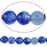 Jade Perlen, weiße Jade, rund, glatt, blau, 6mm, Bohrung:ca. 0.8mm, Länge ca. 15 ZollInch, 30SträngeStrang/Menge, ca. 60PCs/Strang, verkauft von Menge