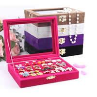 Velveteen Ring Box, papelão, with pelúcia & vidro, Retângulo, Mais cores pare escolha, 200x150x45mm, 5PCs/Lot, vendido por Lot