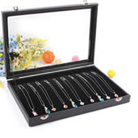 Leather Necklace Box Cardboard with PU Leather & Velveteen & Glass Rectangle black Sold By Lot
