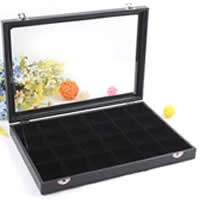 Multifunctionele sieraden box, Karton, met PU & Katoenfluweel & Glas, Rechthoek, 24 cellen, zwart, 350x240x45mm, Verkocht door PC