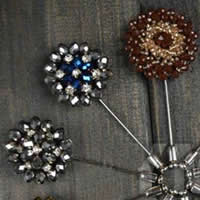 Crystal Brooch with Glass Seed Beads & Iron handmade faceted & mixed Sold By Lot