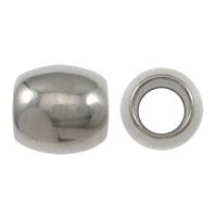 Edelstahl-Perlen mit großem Loch, Edelstahl, oval, großes Loch, originale Farbe, 10x10x10mm, Bohrung:ca. 6mm, 200PCs/Menge, verkauft von Menge