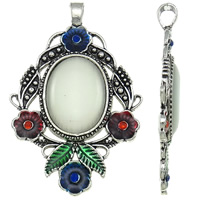 Resin Tibetan Style Pendants, with Resin, Flower, antique silver color plated, enamel & with rhinestone, lead & cadmium free, 50x77x7mm, Hole:Approx 6x7mm, 10PCs/Bag, Sold By Bag