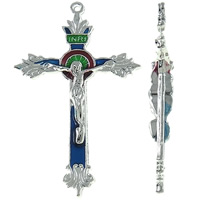 Tibetan Style Cross Pendants, Crucifix Cross, silver color plated, with letter pattern & enamel, lead & cadmium free, 31x50x5mm, Hole:Approx 2mm, 50PCs/Bag, Sold By Bag