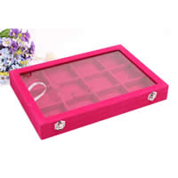 Multifunctionele sieraden box, Karton, met PU & Katoenfluweel & Glas, Rechthoek, 12 cellen, fuchsia roze, 350x240x45mm,70x80mm, 2pC's/Lot, Verkocht door Lot