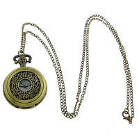 Fashion Watch Necklace Zinc Alloy Flat Round antique bronze color plated twist oval chain nickel lead & cadmium free Length Approx 31.5 Inch Sold By Lot