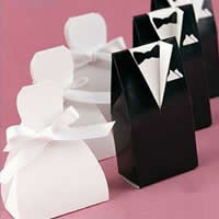 مربع حلوى الزفاف, ورقة, مع الشريط الساتان, ملابس, صناعة يدوية, للزوجين, 100x58x38mm,85x58x38mm, 200مجموعات/الكثير, تباع بواسطة الكثير
