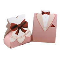 Bruiloft snoepdozen, Papier, Kledingstuk, handgemaakt, voor paar, roze, 55x30x80mm, 200sets/Lot, Verkocht door Lot