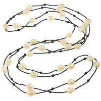 Sötvatten Pearl tröja kedja halsband, Freshwater Pearl, med Kristall & Glass Seed Beads, Ris, naturlig, vit, 10-12mm, Såld Per Ca 73 inch Strand