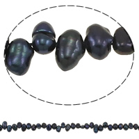 Barock odlad sötvattenspärla pärlor, Freshwater Pearl, topp borrat, svart, 6-7mm, Hål:Ca 0.8mm, Såld Per Ca 15 inch Strand