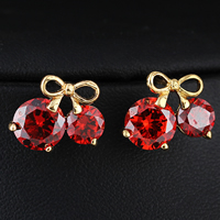 Gets® Jewelry Earring Brass Cherry 18K gold plated with cubic zirconia red nickel lead & cadmium free Sold By Pair