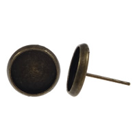 Brass Earring Stud Component Flat Round antique bronze color plated nickel lead & cadmium free 0.8mm Inner Approx 10mm Sold By Lot