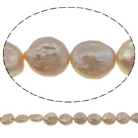 Coin Tenyésztett édesvízi gyöngy Gyöngyök, Édesvízi gyöngy, Érme, természetes, rózsaszín, 11-12mm, Lyuk:Kb 0.8mm, Naponta eladott Kb 14.5 inch Strand