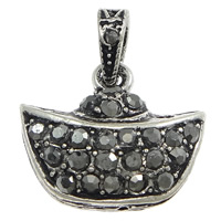 Tibetan Style Hollow Pendants, Ingot, antique silver color plated, with rhinestone, nickel, lead & cadmium free, 20x18x9mm, Hole:Approx 4x6mm, 100PCs/Lot, Sold By Lot