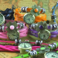 Kvinnor Klocka Armband, Kohud, med zinklegering ratten & Glas, plated, emalj, blandade färger, 20mm, Längd Ca 8 inch, 3PC/Lot, Säljs av Lot
