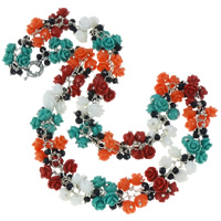 Natuurlijke Coral Halsketting, met Kristal, messing veerring slotje, Bloem, multi-gekleurde, 8mm, Per verkocht Ca 18 inch Strand