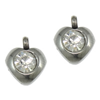 Pendientes Corazón de acero inoxidable, con diamantes de imitación, color original, 8x9.50x4mm, agujero:aproximado 1.5mm, 200PCs/Grupo, Vendido por Grupo