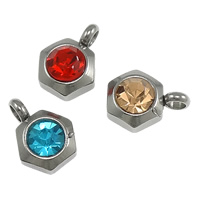 Stainless Steel Pendants, Hexagon, with rhinestone, more colors for choice, 7x9x4mm, Hole:Approx 2mm, 200PCs/Lot, Sold By Lot