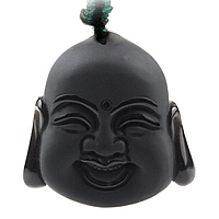 Svart obsidian Häng, Buddha, snidade & olika storlek för val & frosted, Hål:Ca 1-2mm, 3PC/Lot, Säljs av Lot