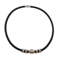 PU Leather Necklace with Silicone & Stainless Steel plated two tone black  6mm Length Approx 19 Inch Sold By Lot