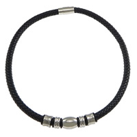 PU Leather Necklace with Silicone & Stainless Steel plated 8mm Length Approx 20 Inch Sold By Lot