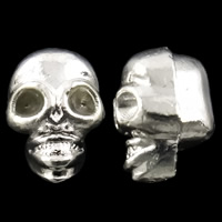 Zinc Alloy Beads Indstilling, Skull, sølvfarvet forgyldt, nikkel, bly & cadmium fri, 6.50x9x6.50mm, Hole:Ca. 1mm, Indvendig diameter:Ca. 1.5mm, Ca. 905pc'er/KG, Solgt af KG